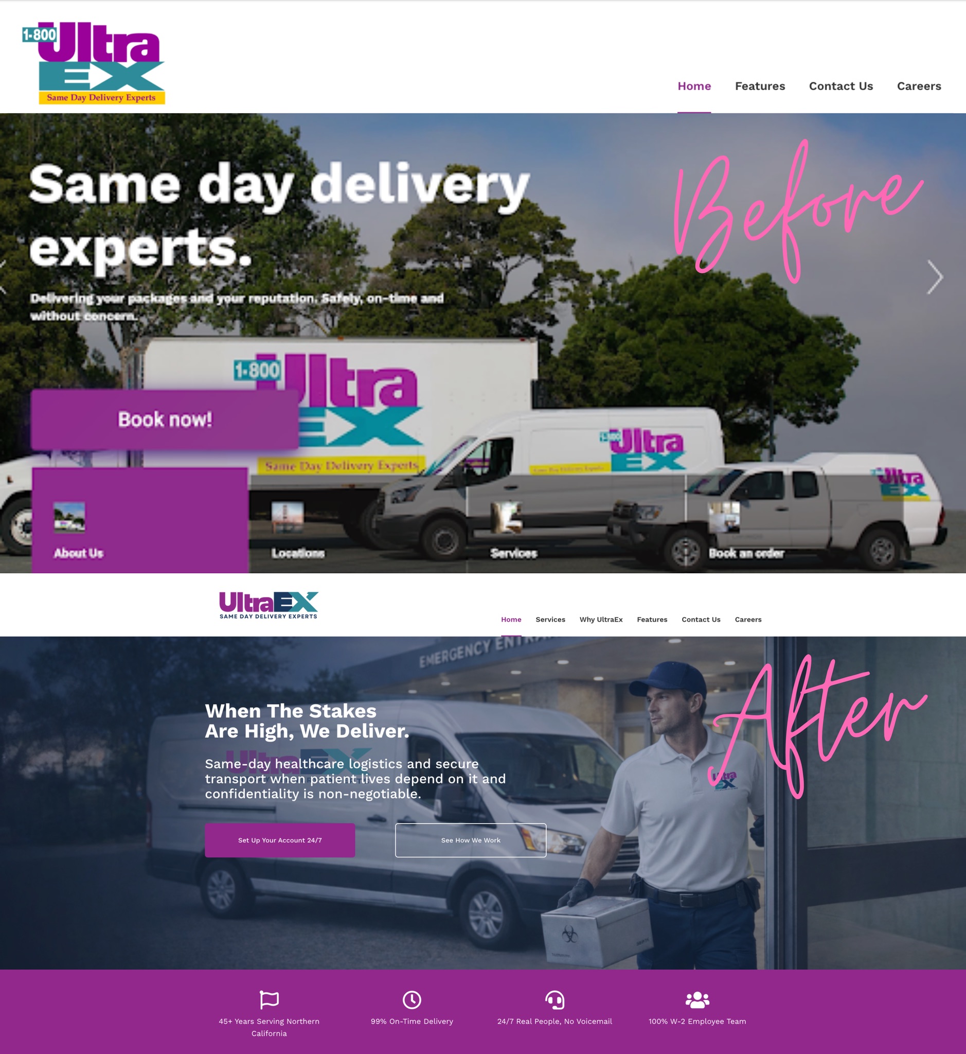 UltraEx website before and after